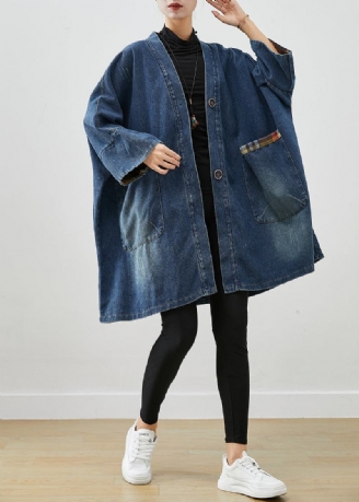 Mode Blau Übergroßen Patchwork Denim Mäntel Herbst