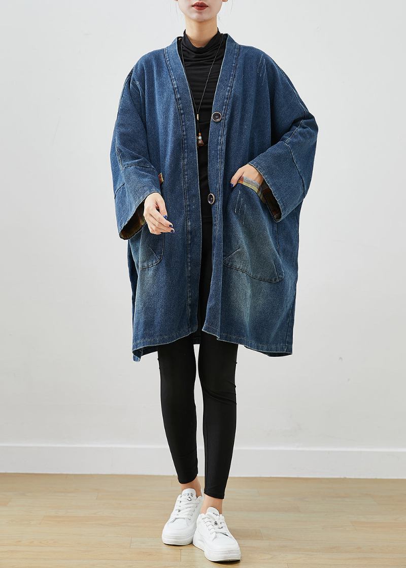 Mode Blau Übergroßen Patchwork Denim Mäntel Herbst - Damen-Trenchcoats