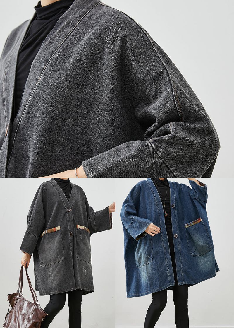 Mode Blau Übergroßen Patchwork Denim Mäntel Herbst - Damen-Trenchcoats