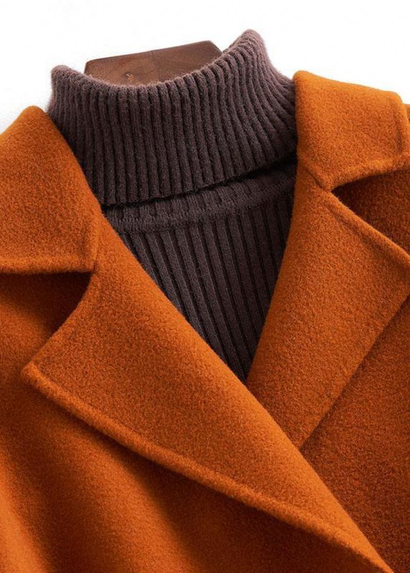 Mode Braun Wollmäntel Frauen Locker Sitzende Mittellange Jacken Krawatte Taille Mantel - Damen-Trenchcoats