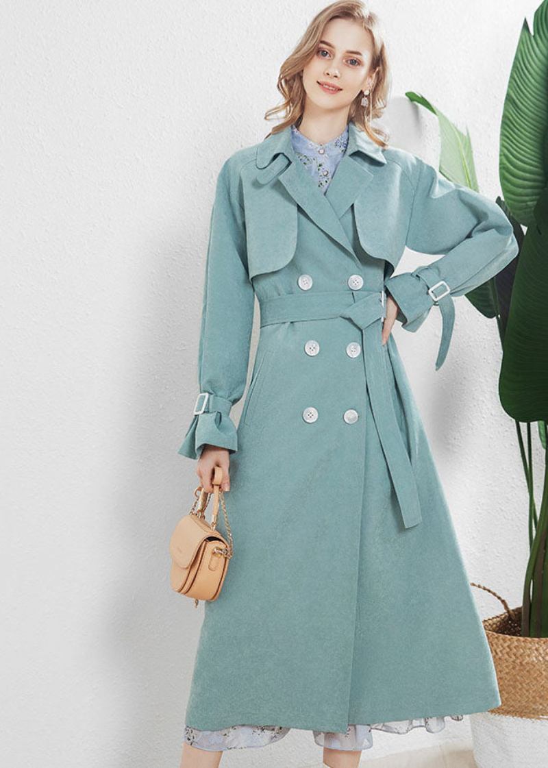 Mode Hellblau Peter Pan Kragen Zweireiher Trenchcoat Herbst - Damen-Trenchcoats