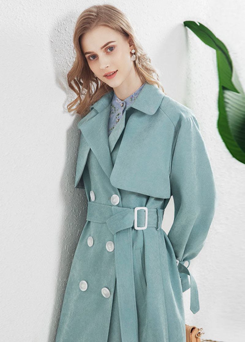 Mode Hellblau Peter Pan Kragen Zweireiher Trenchcoat Herbst - Damen-Trenchcoats