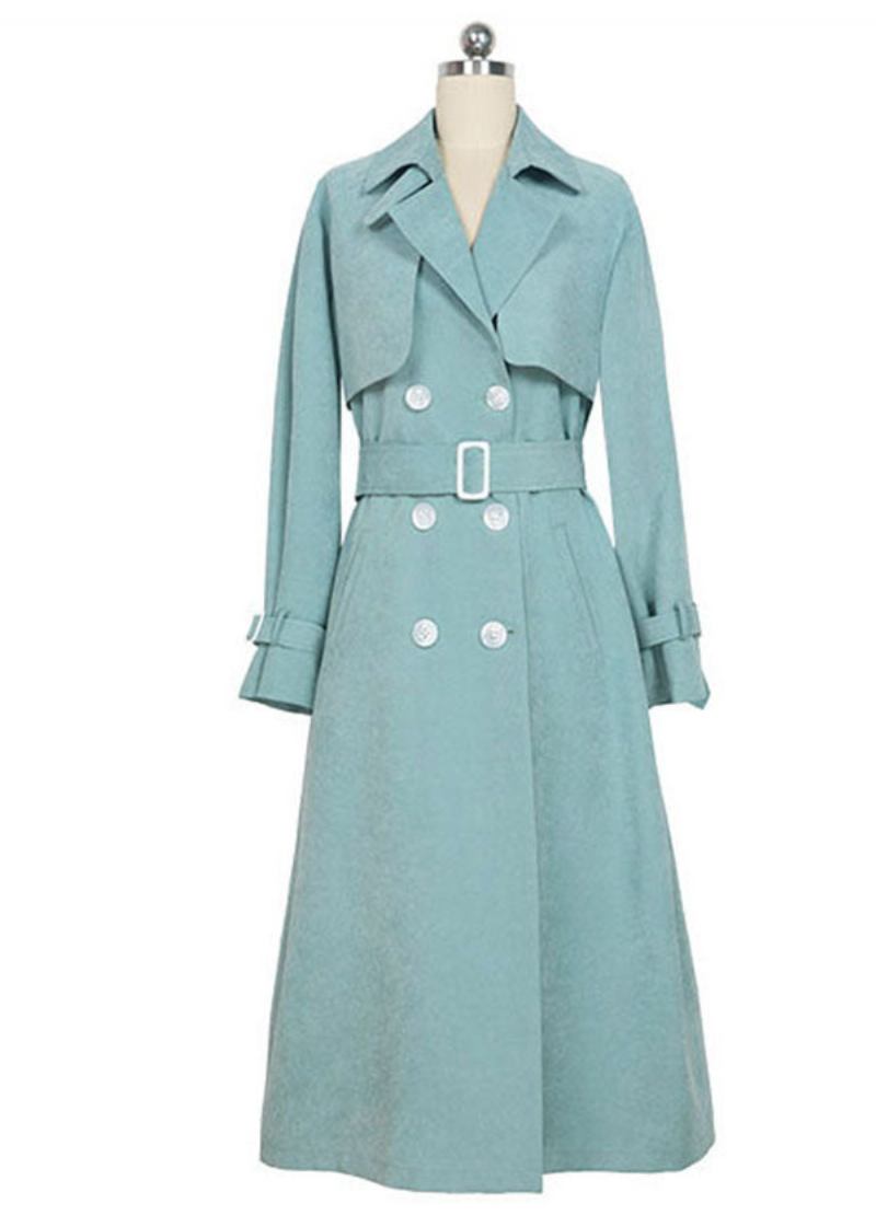 Mode Hellblau Peter Pan Kragen Zweireiher Trenchcoat Herbst - Damen-Trenchcoats