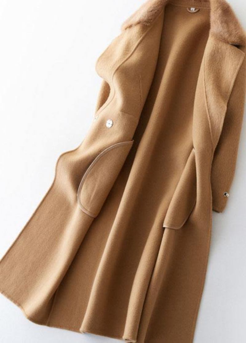 Mode Khaki Wollmäntel Lässig Wintermantel Pelzkragen Jacken Binden Taille - Damen-Trenchcoats