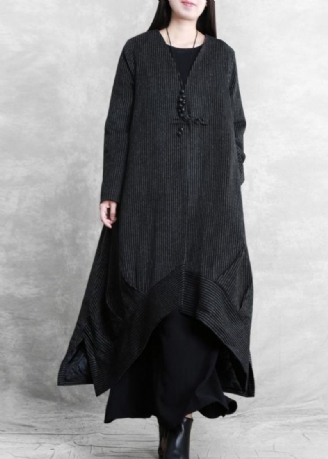 Mode Locker Sitzende Trenchcoat Schwarz Gestreift V-ausschnitt Patchwork Wollmäntel Frauen