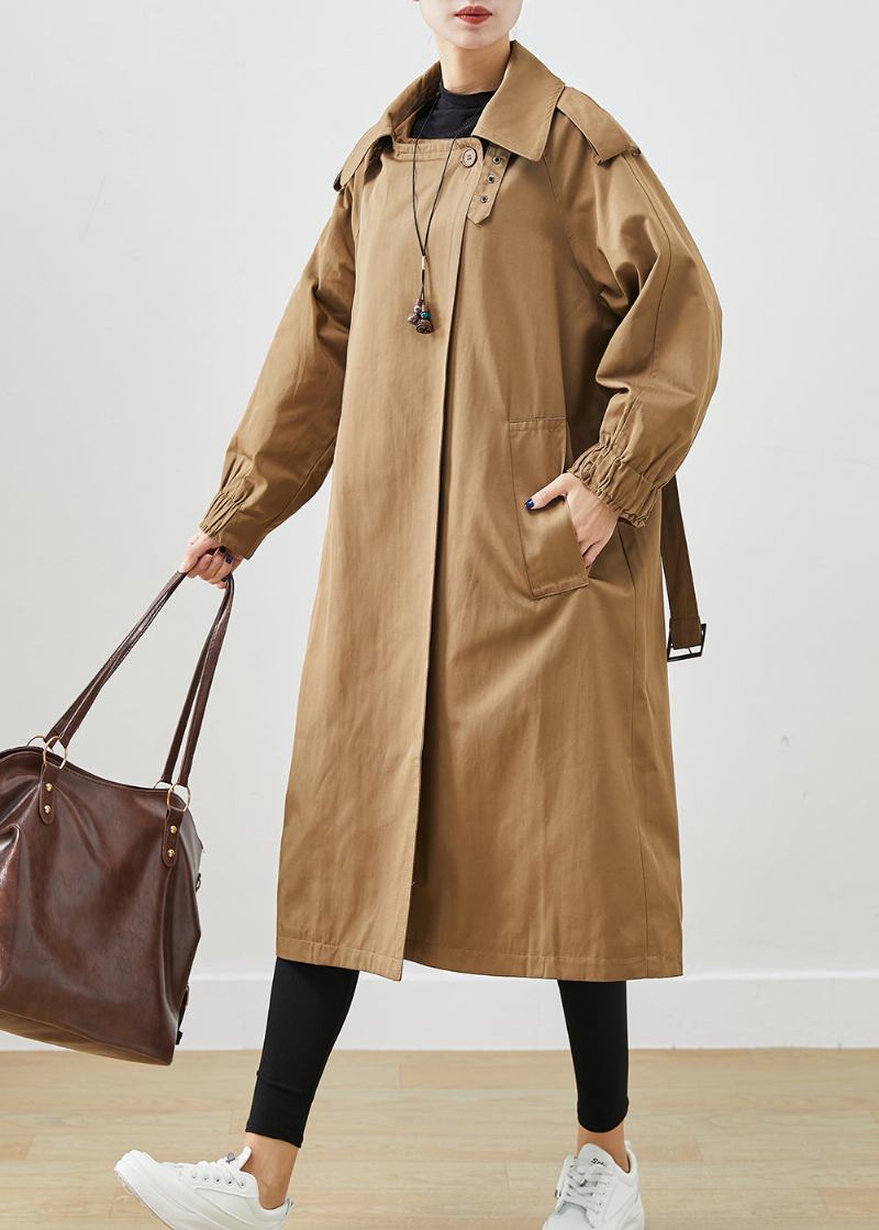 Mode Schokolade Übergroße Taschen Baumwolle Mantel Outwear Herbst - Damen-Trenchcoats