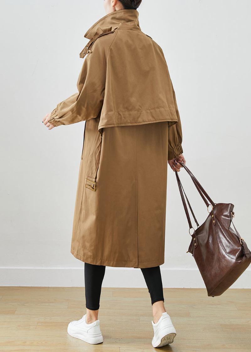 Mode Schokolade Übergroße Taschen Baumwolle Mantel Outwear Herbst - Damen-Trenchcoats