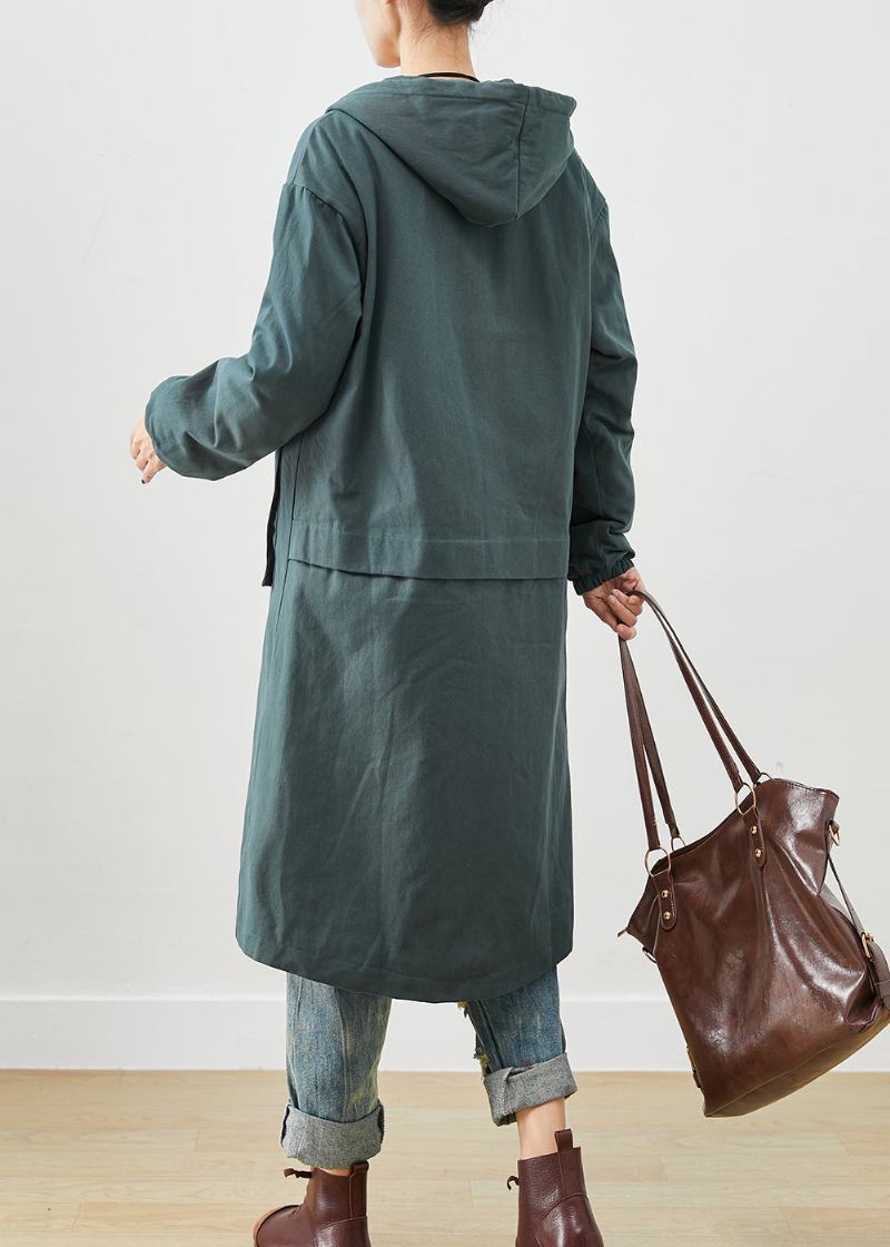 Mode Schwarzgrün Mit Kapuze Taschen Dicke Warme Fleece Graben Herbst - Damen-Trenchcoats