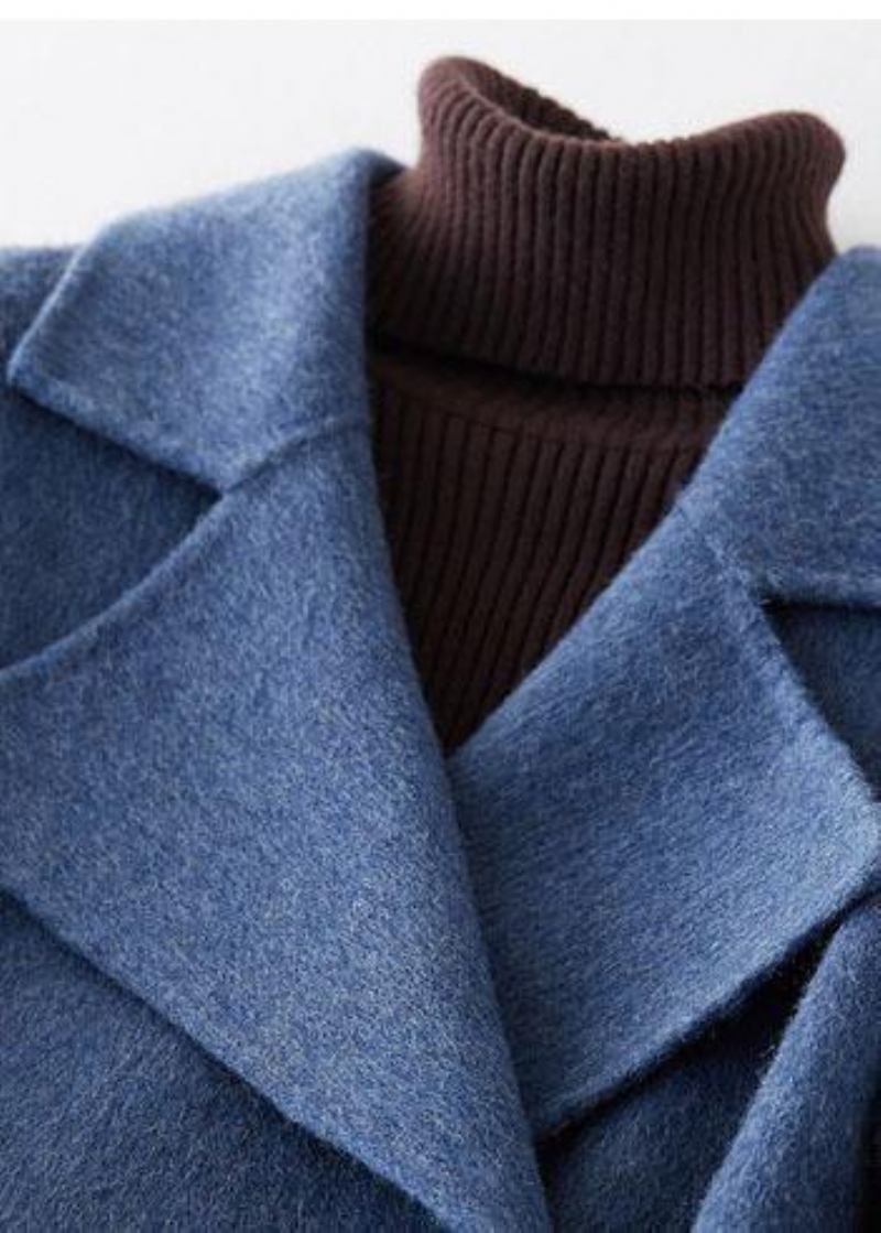 Mode Übergroßen Langen Wintermantel Zweireiher Outwear Denim Blau Gekerbte Wolle Jacken - Damen-Trenchcoats