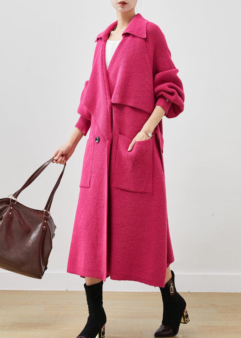 Modern Rose Übergroße Taschen Strickmantel Outwear Frühling - Damen-Trenchcoats