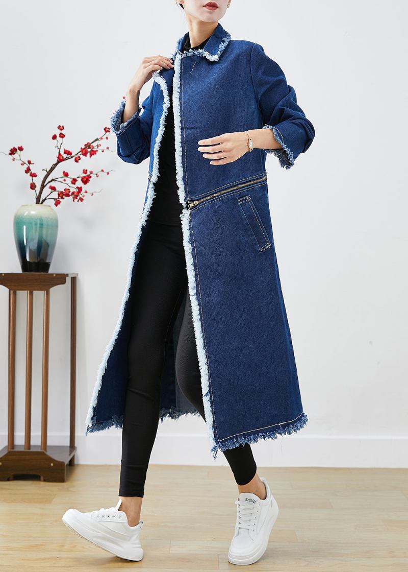 Moderne Blau Zip Up Tragen Auf Beiden Seiten Denim Trenchcoats Herbst - Damen-Trenchcoats