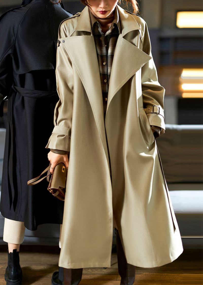 Moderner Khaki Trenchcoat Mit Gekerbten Taschen Und Schärpen Für Den Herbst