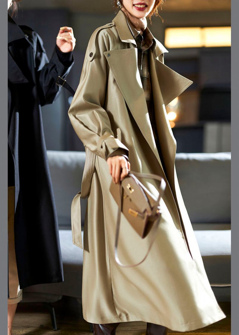 Moderner Khaki Trenchcoat Mit Gekerbten Taschen Und Schärpen Für Den Herbst - Khaki