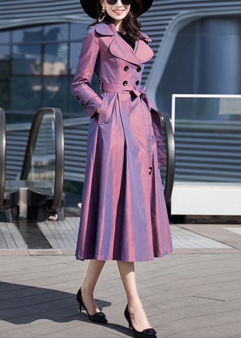 Moderner Lila Trenchcoat Aus Baumwolle Mit Taillenbund Und Langen Ärmeln - Damen-Trenchcoats