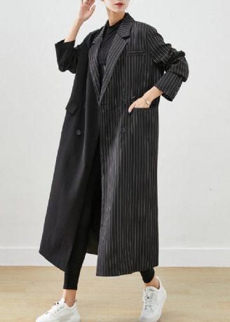 Moderner Schwarzer Asymmetrischer Gestreifter Spandex-trenchcoat