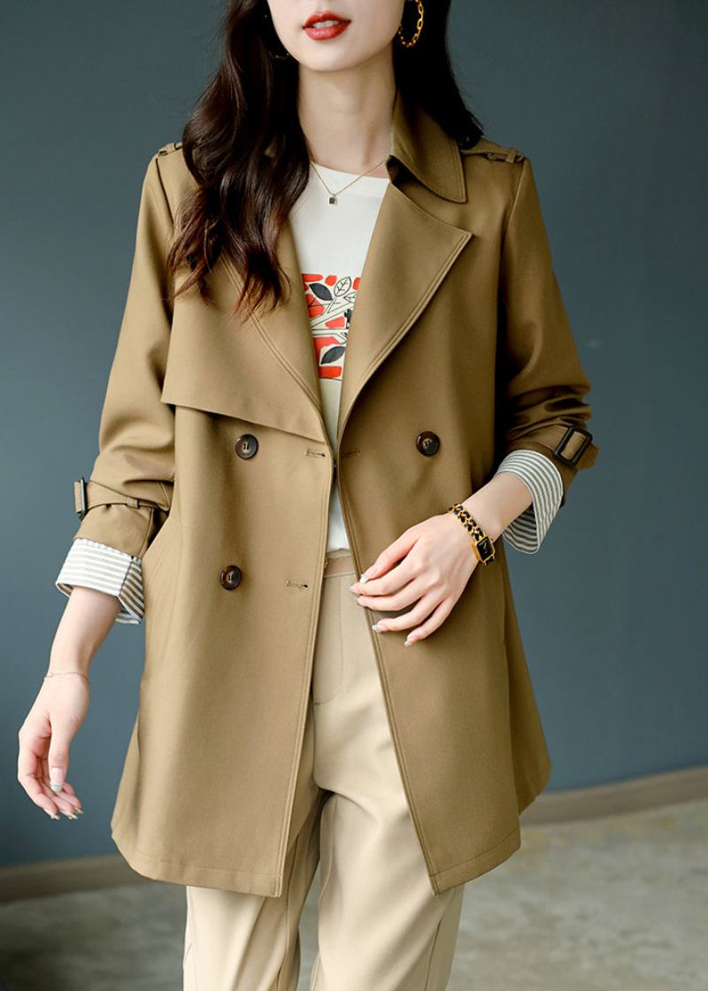 Modischer Khakifarbener Trenchcoat Mit Knopfleiste Und Langen Ärmeln - Damen-Trenchcoats