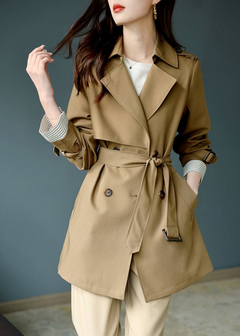 Modischer Khakifarbener Trenchcoat Mit Knopfleiste Und Langen Ärmeln - Damen-Trenchcoats