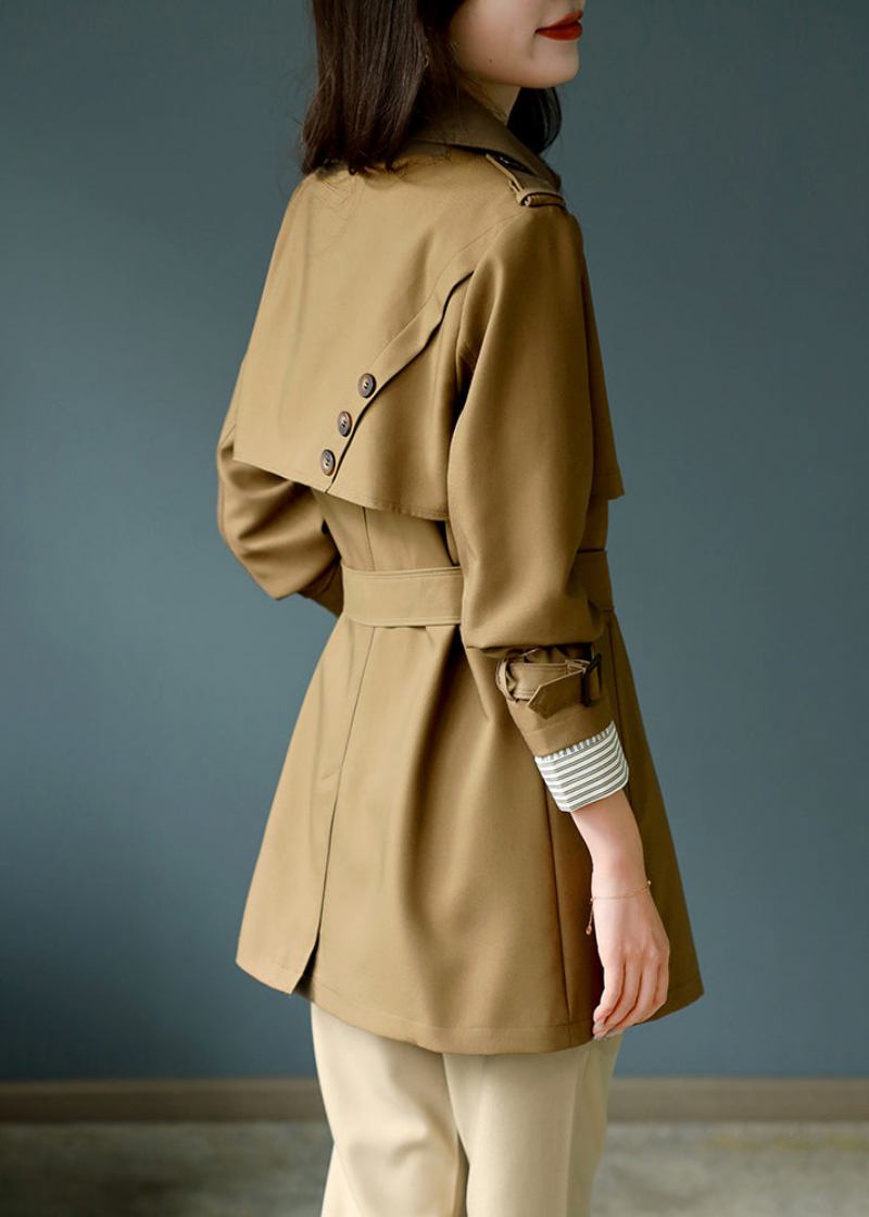 Modischer Khakifarbener Trenchcoat Mit Knopfleiste Und Langen Ärmeln - Damen-Trenchcoats