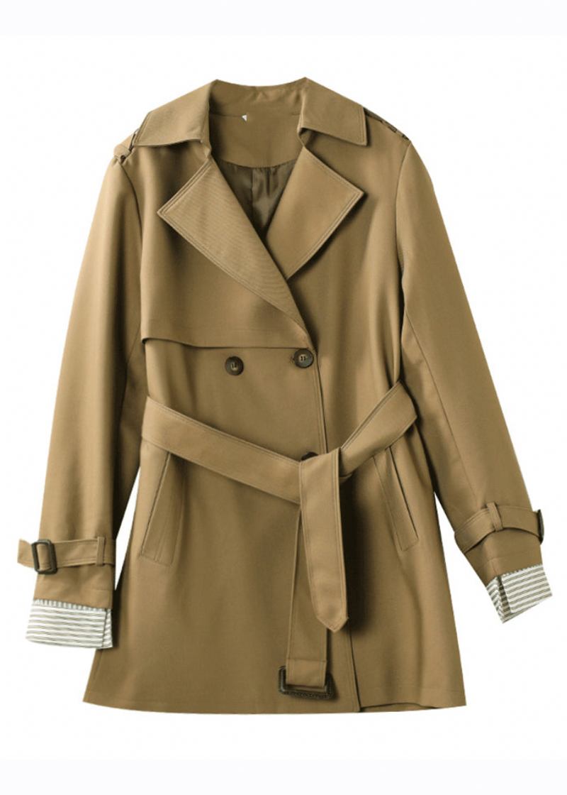 Modischer Khakifarbener Trenchcoat Mit Knopfleiste Und Langen Ärmeln - Damen-Trenchcoats