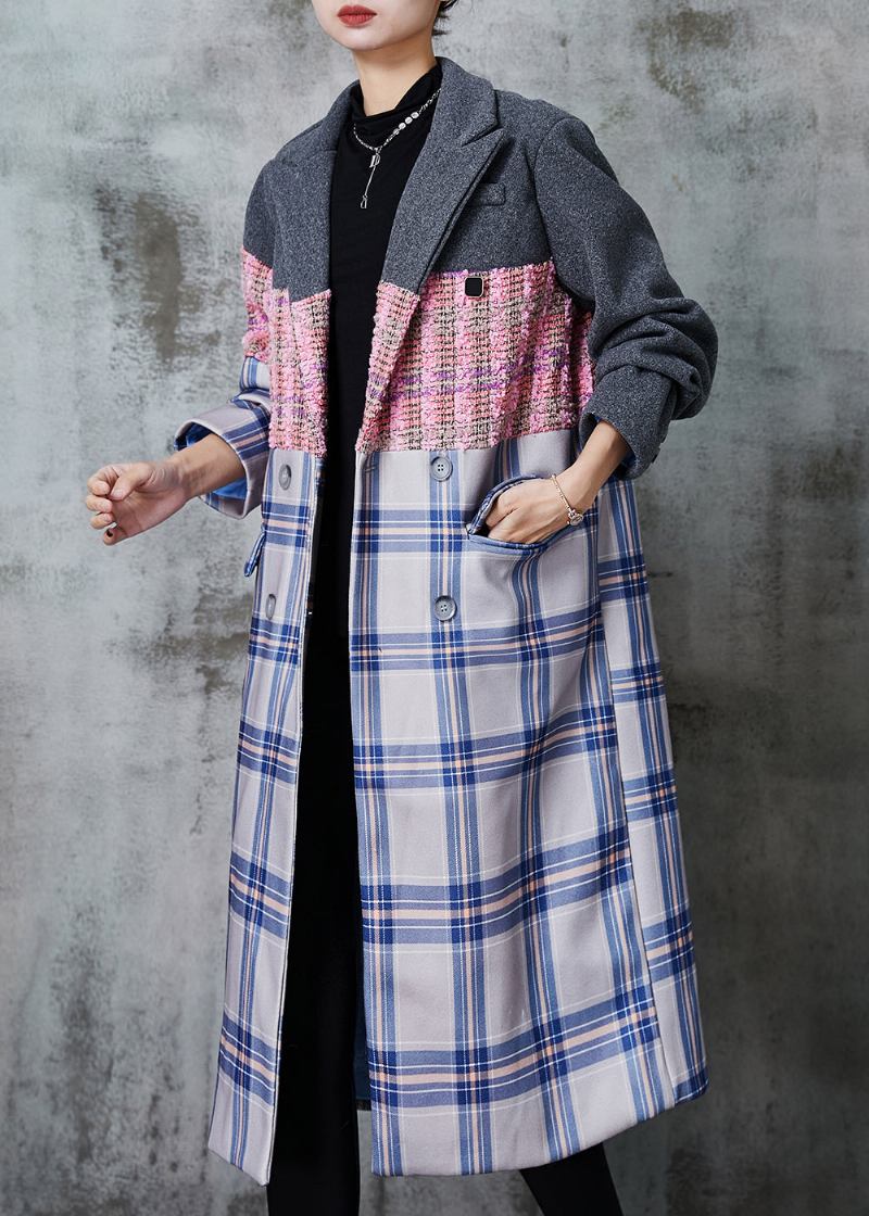 Modischer Übergroßer Patchwork-woll-trenchcoat Mit Farbblockierung Für Den Herbst