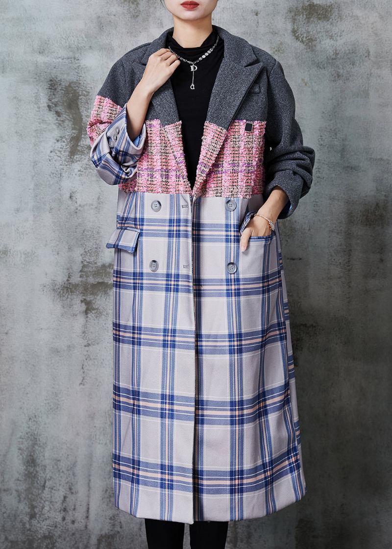 Modischer Übergroßer Patchwork-woll-trenchcoat Mit Farbblockierung Für Den Herbst - Damen-Trenchcoats