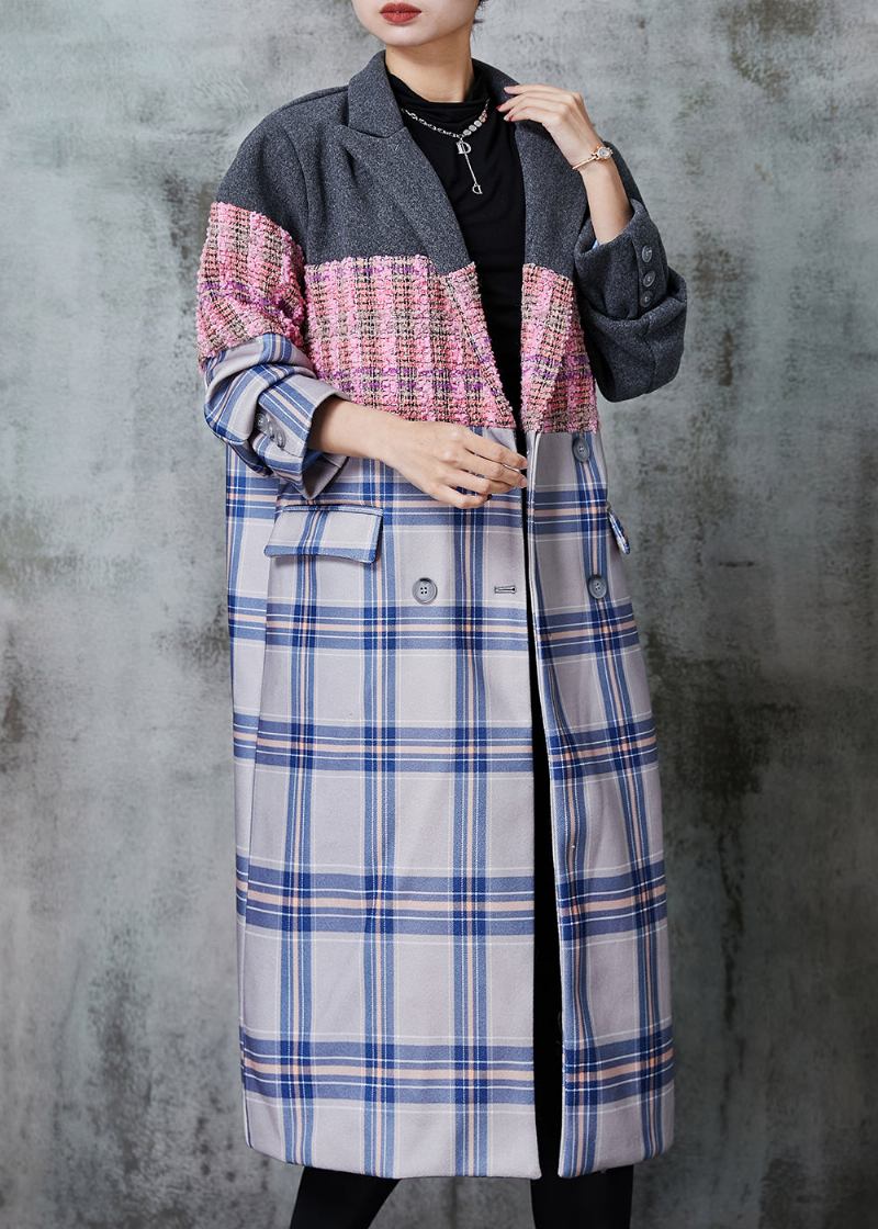 Modischer Übergroßer Patchwork-woll-trenchcoat Mit Farbblockierung Für Den Herbst - Damen-Trenchcoats