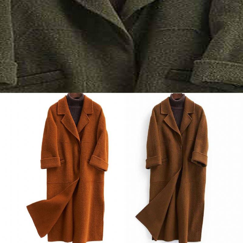 Modischer Übergroßer Trenchcoat Mit Halblangen Ärmeln Schokoladenbraun Gekerbte Wollmäntel - Damen-Trenchcoats