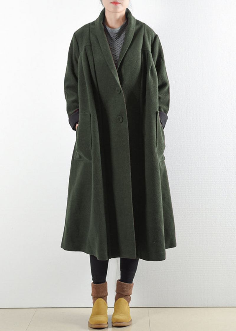 Natürliche Aprikose Peter Pan Kragen Plaid Taschen Wolle Trenchcoats Lange Ärmel - Damen-Trenchcoats