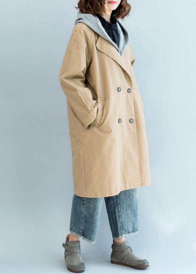 Natürliche Khaki Feine Trenchcoat Ärmel Doppelreiher Herbst Jacken - Damen-Trenchcoats