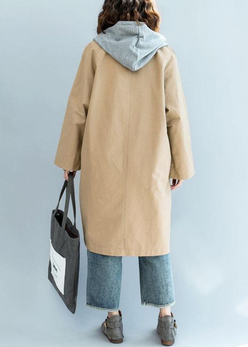 Natürliche Khaki Feine Trenchcoat Ärmel Doppelreiher Herbst Jacken - Damen-Trenchcoats