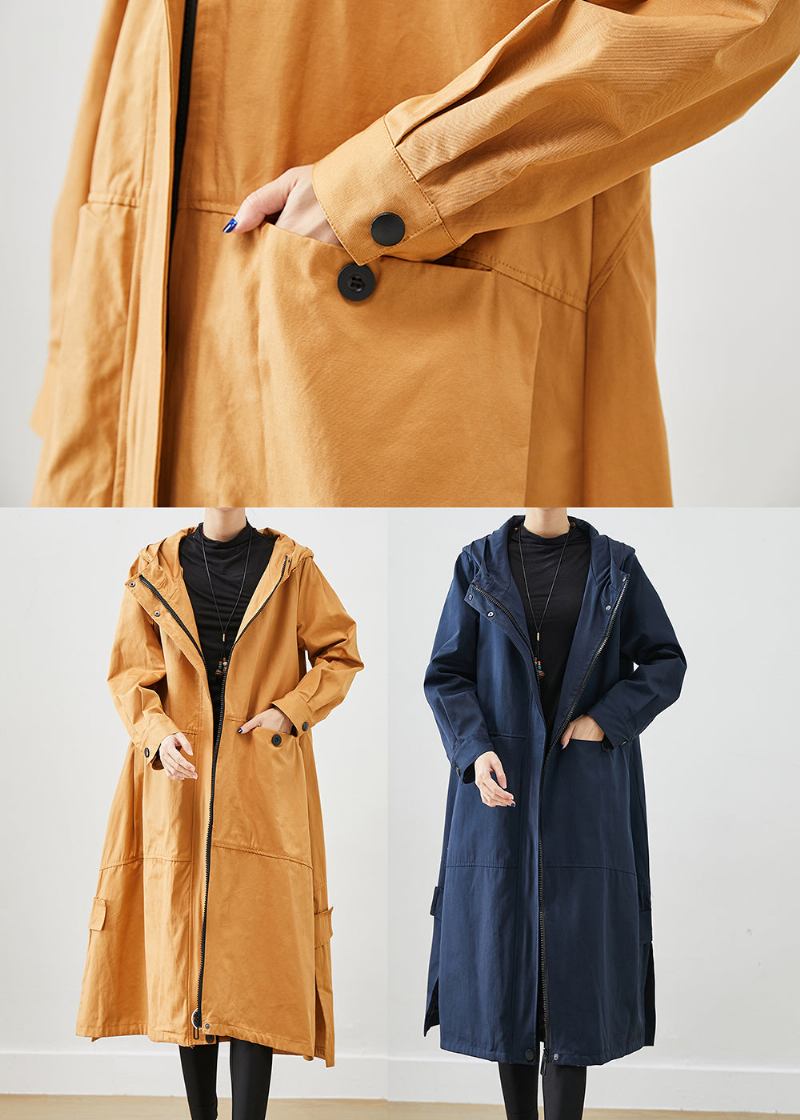 Natürliche Marine Übergroße Taschen Baumwolle Trenchcoat Herbst - Damen-Trenchcoats