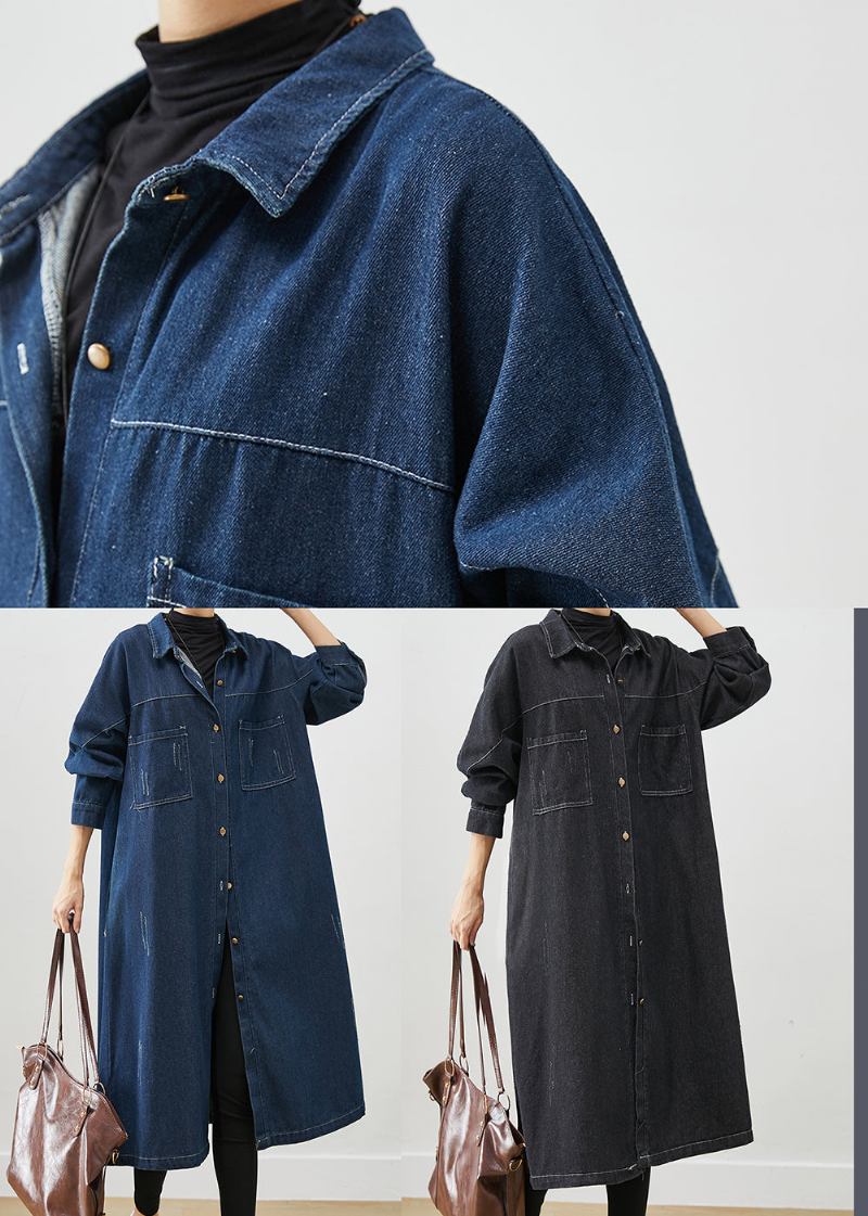 Navy Denim Trenchcoats Übergroße Taschen Herbst - Damen-Trenchcoats