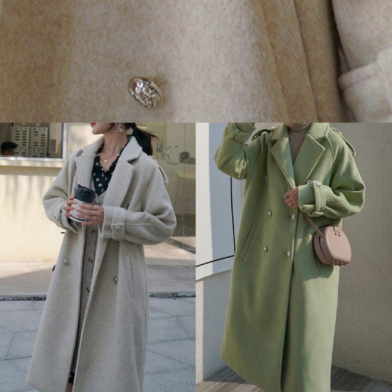 Neu Beige Woll Oberbekleidung Plus Größe Kleidung Maxi Mantel Zurück Öffnen Zweireiher - Damen-Trenchcoats