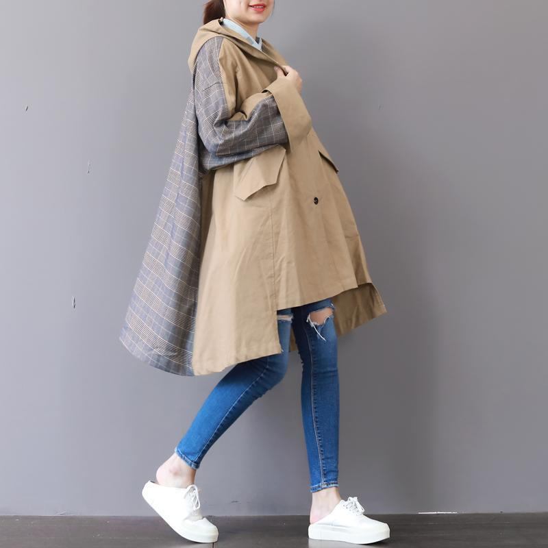 Neu Khaki Mäntel Plus Größe Mit Kapuze Low High Design Mantel Boutique Patchwork Winter - Damen-Trenchcoats