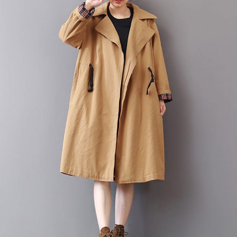 Neu Khaki Mäntel Plus Größe Revers Kragen Outwear Vintage Wilden - Damen-Trenchcoats