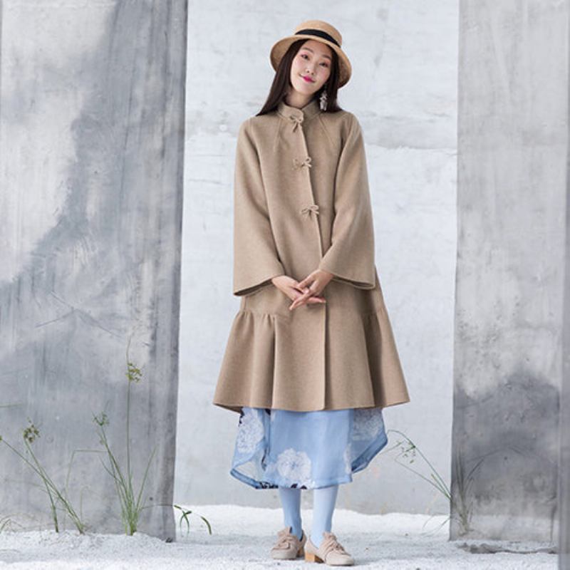 Neu Nude Woolen Outwear Übergroßen Mittellangen Mäntel Patchwork Stehkragen