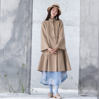 Neu Nude Woolen Outwear Übergroßen Mittellangen Mäntel Patchwork Stehkragen