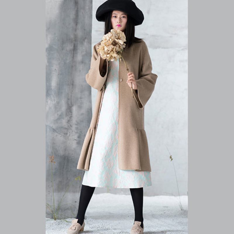 Neu Nude Woolen Outwear Übergroßen Mittellangen Mäntel Patchwork Stehkragen - Damen-Trenchcoats