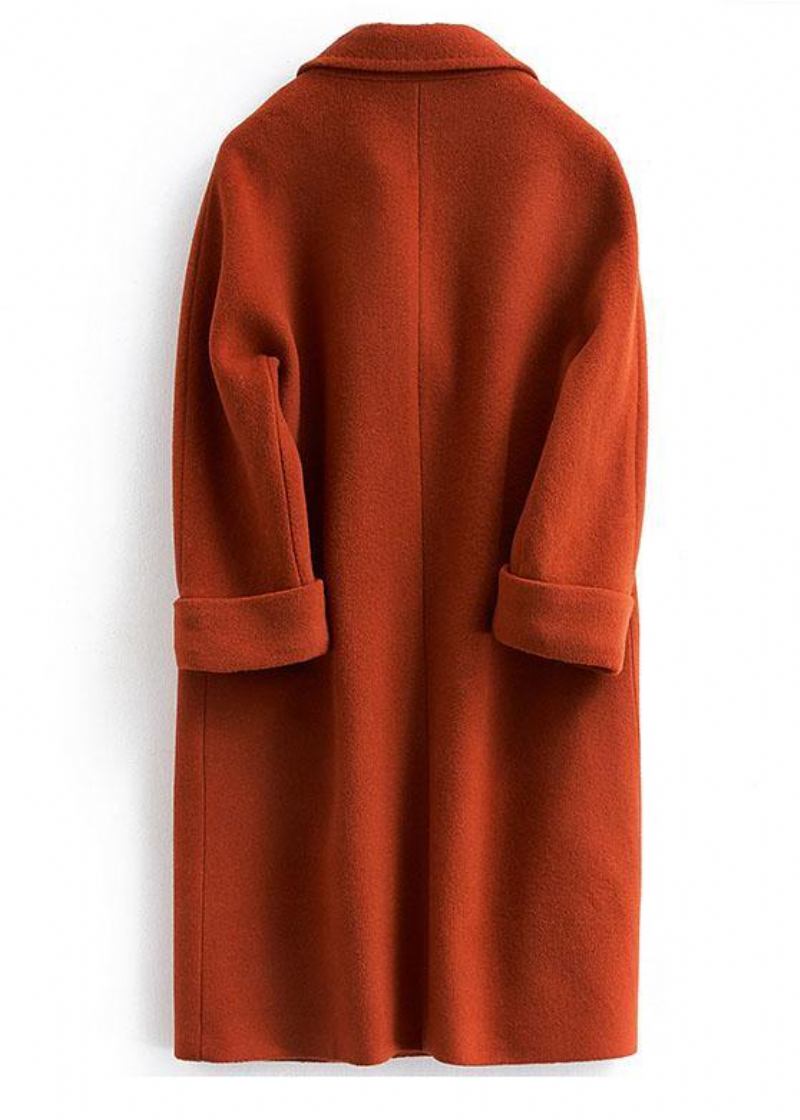 Neue Trendige Große Größe Mäntel Zweireihiger Mantel Rot Gekerbter Wollmantel - Damen-Trenchcoats