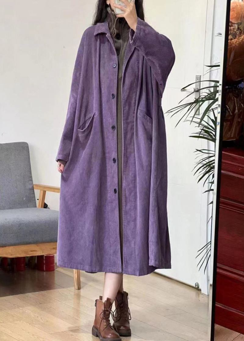 Neuer Langer Trenchcoat Aus Cord Mit Langen Ärmeln Und Knopftaschen In Karamellfarbe - Damen-Trenchcoats