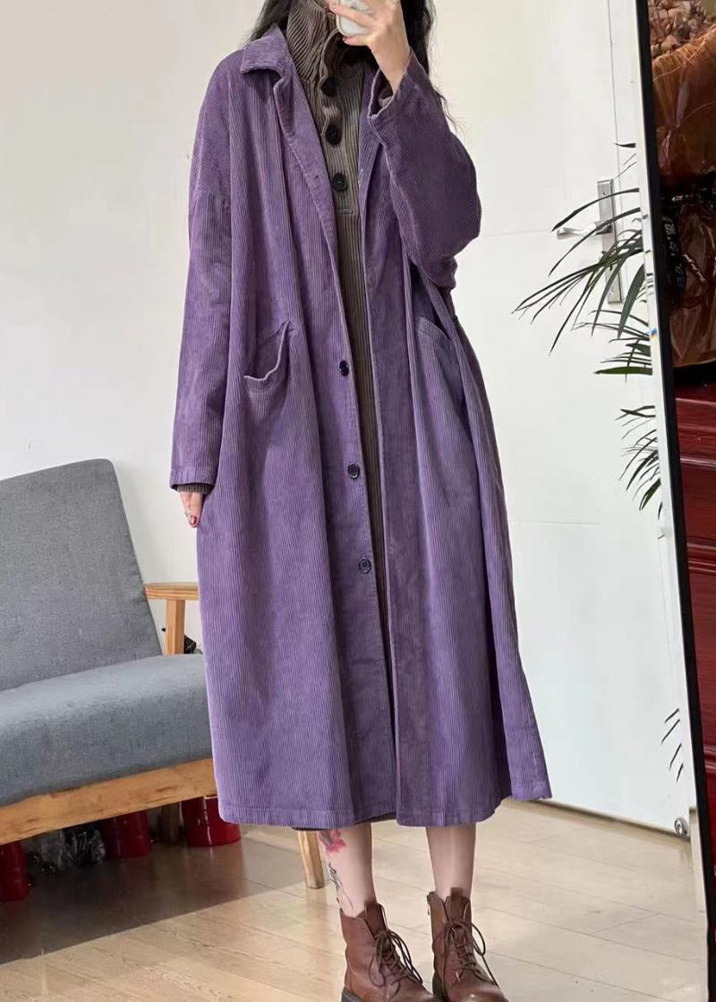 Neuer Langer Trenchcoat Aus Cord Mit Langen Ärmeln Und Knopftaschen In Karamellfarbe - Damen-Trenchcoats