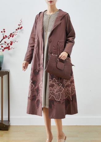 Pale Mauve Spandex Trenchcoat Bestickte Krawatte Taille Herbst