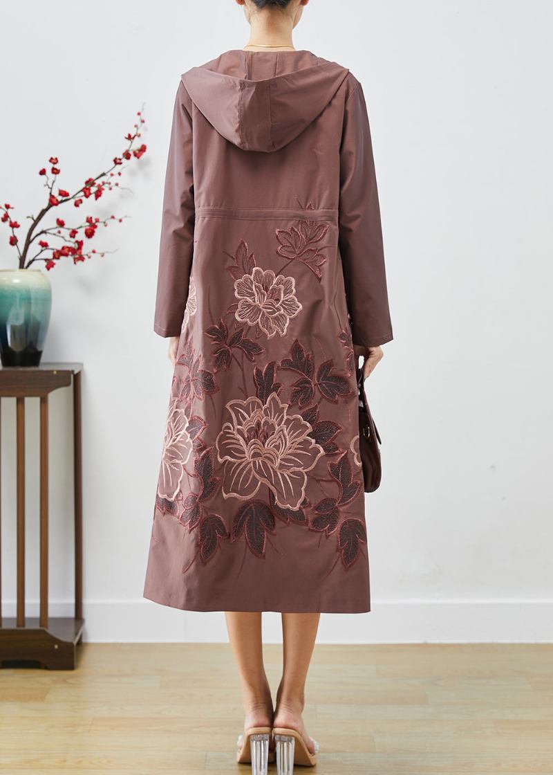 Pale Mauve Spandex Trenchcoat Bestickte Krawatte Taille Herbst - Damen-Trenchcoats