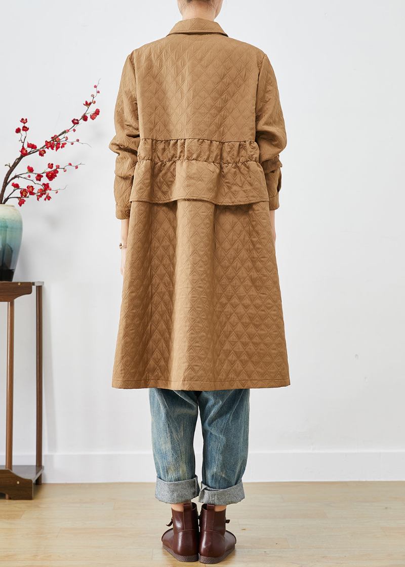 Plus Größe Khaki Cinched Plaid Taschen Feine Baumwolle Gefüllt Trenchcoat Winter - Damen-Trenchcoats