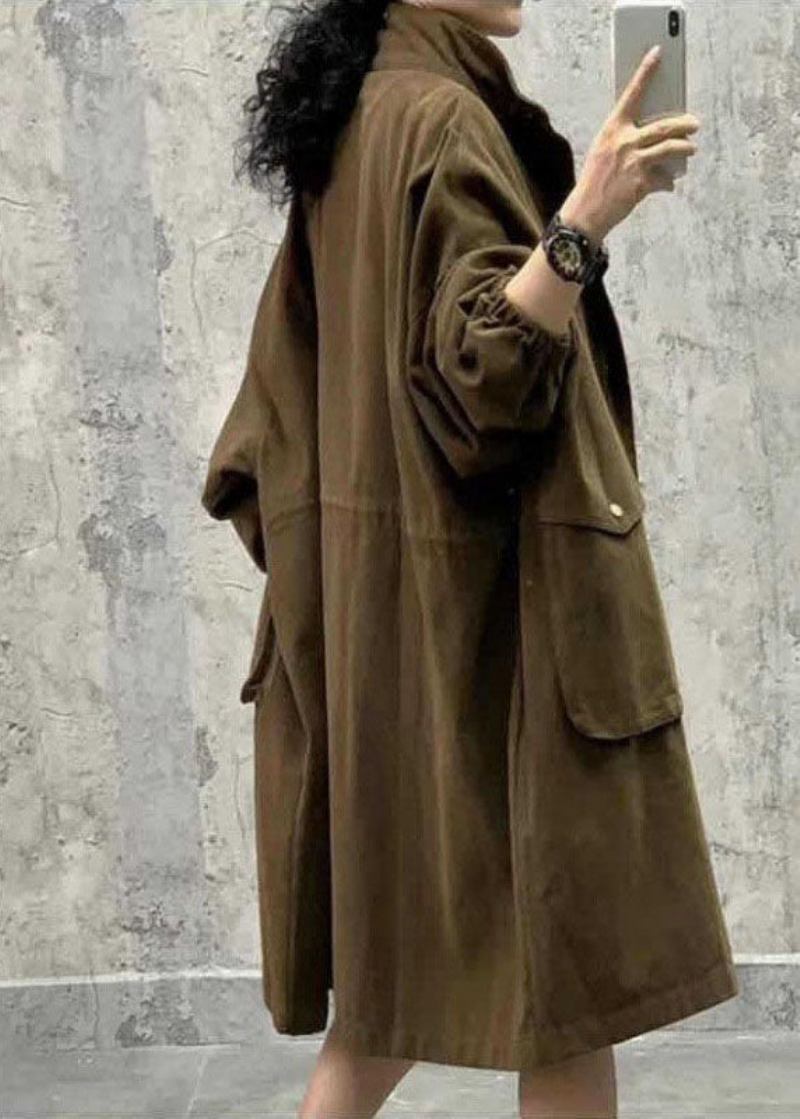 Plus Size Army Green Stehkragen Reißverschlusstaschen Herbst Langarm Trenchcoat - Armee Grün