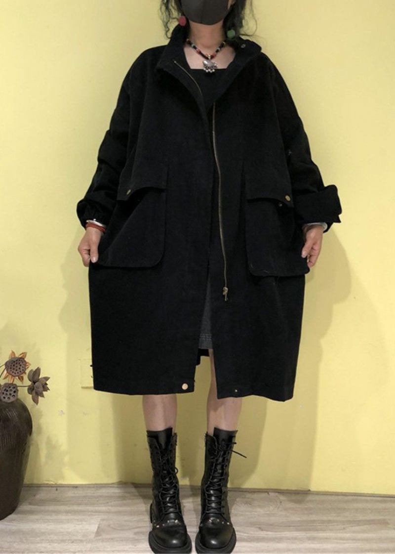 Plus Size Grün Stehkragen Reißverschlusstaschen Trenchcoats Herbst - Grün