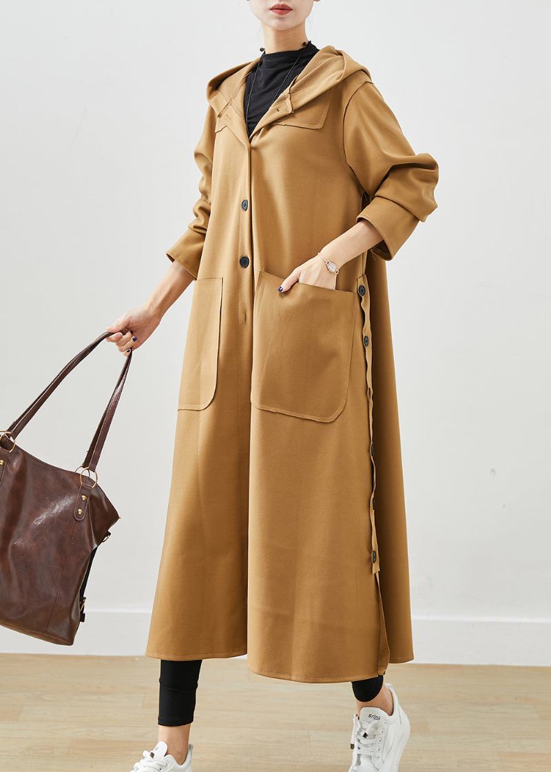 Plus Size Khaki Kapuzentaschen Baumwoll Trenchcoat Herbst - Damen-Trenchcoats