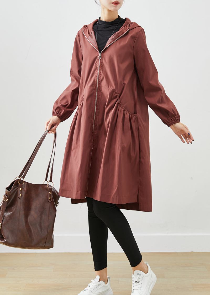 Plus Size Schokolade Kapuzentaschen Baumwollmäntel Herbst - Damen-Trenchcoats