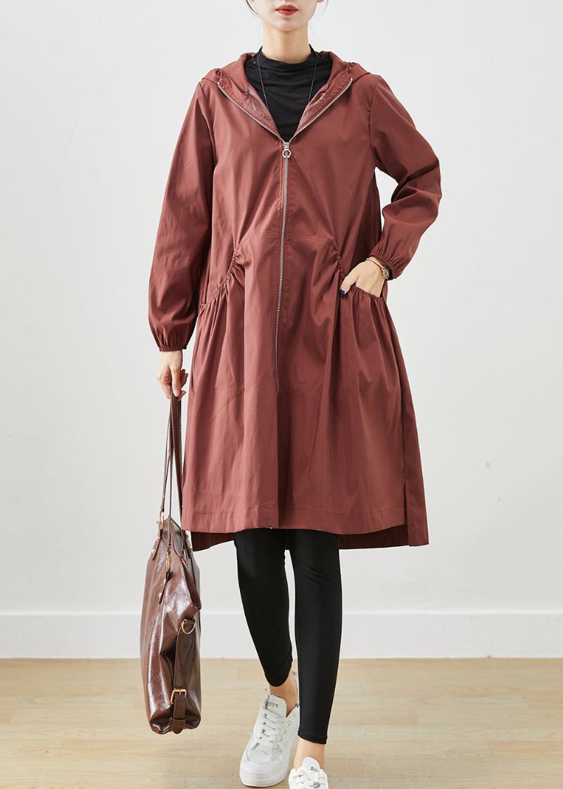 Plus Size Schokolade Kapuzentaschen Baumwollmäntel Herbst - Damen-Trenchcoats