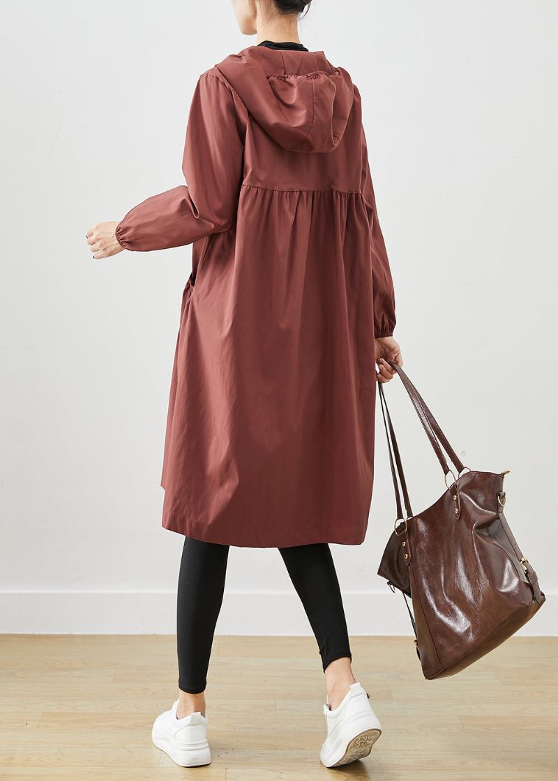 Plus Size Schokolade Kapuzentaschen Baumwollmäntel Herbst - Damen-Trenchcoats